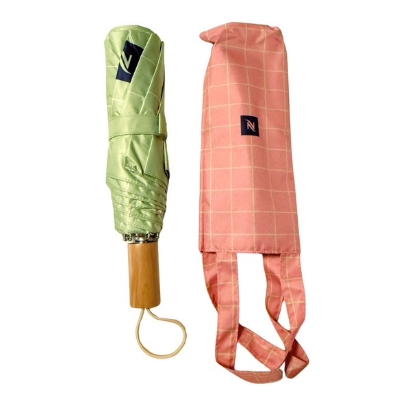 Nespresso Accessories - Nespresso Compact / Folding Umbrella - Pistachio Green Pink Summer Traveling HTF